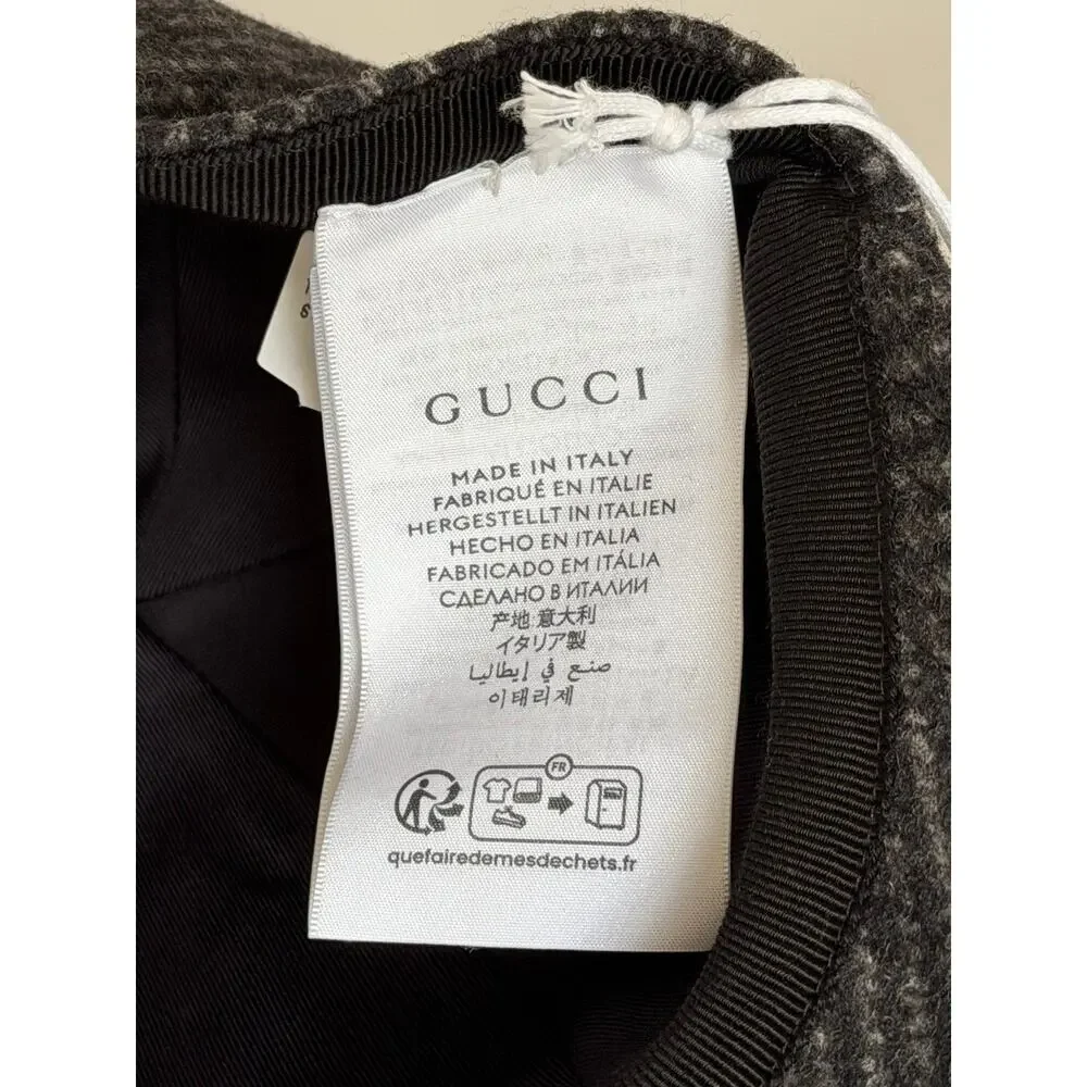 Gucci Herringbone Wool/Silk Baseball Hat Charcoal Logo Cap Size Large 817497 NWT